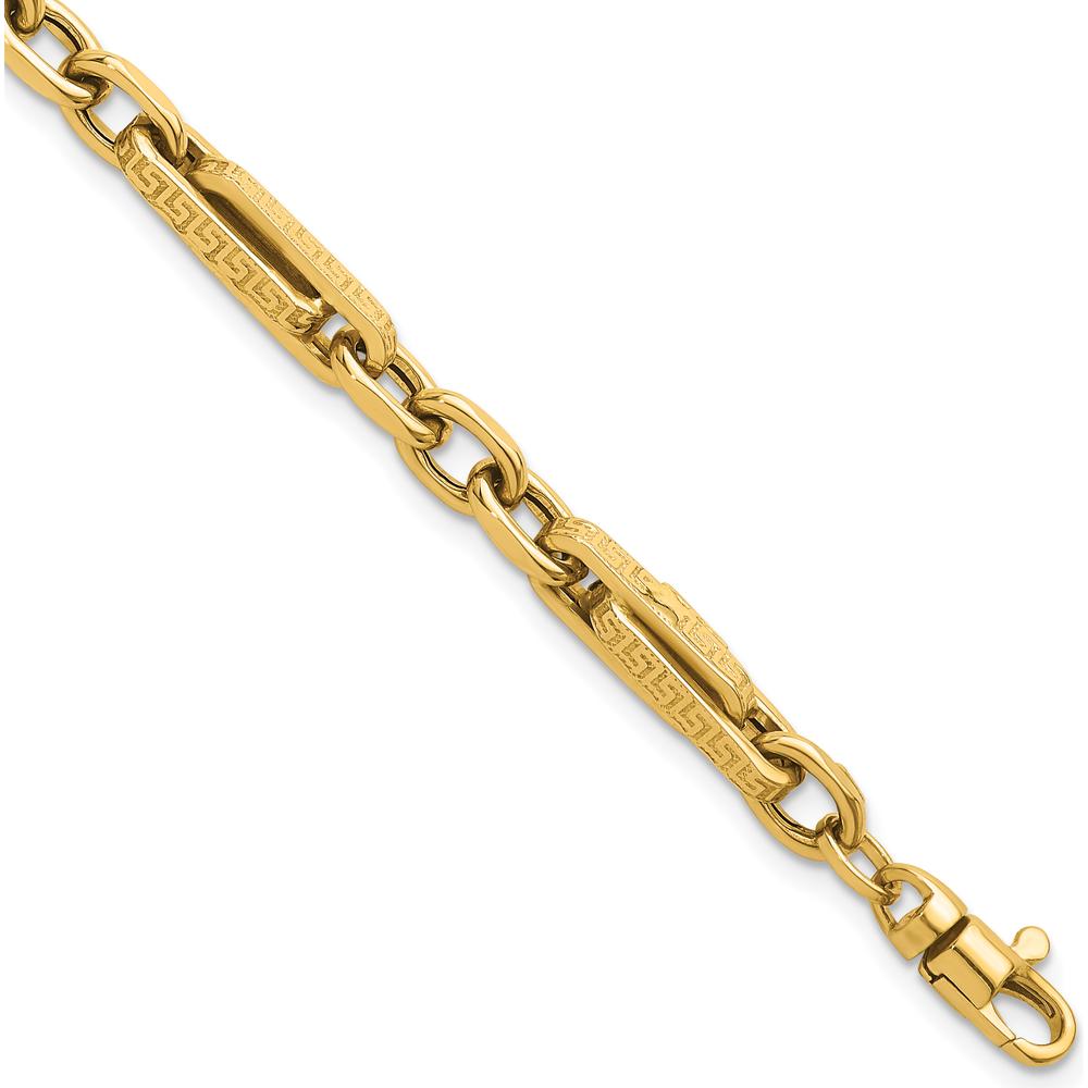 14K Yellow Gold 7.75" Polished and Textured Greek Key Design Bracelet by 0