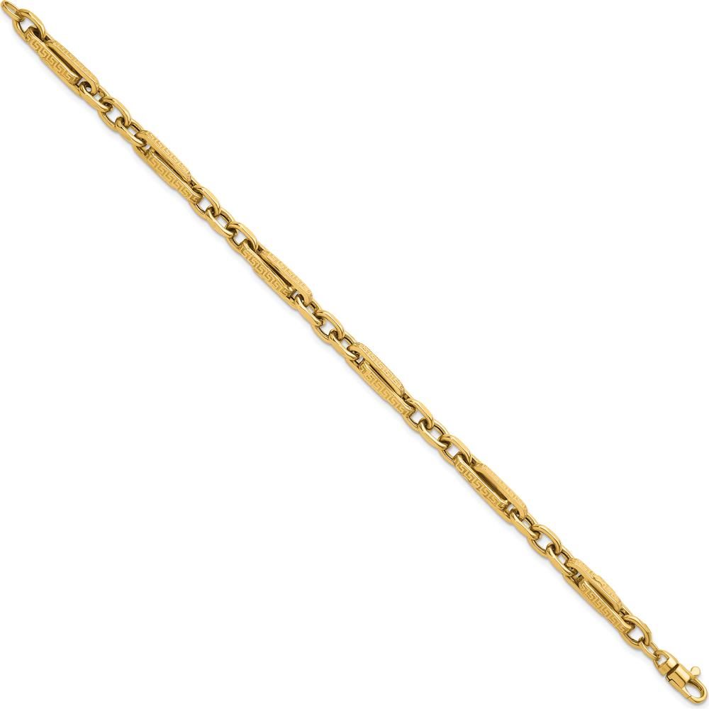 14K Yellow Gold 7.75" Polished and Textured Greek Key Design Bracelet by 0
