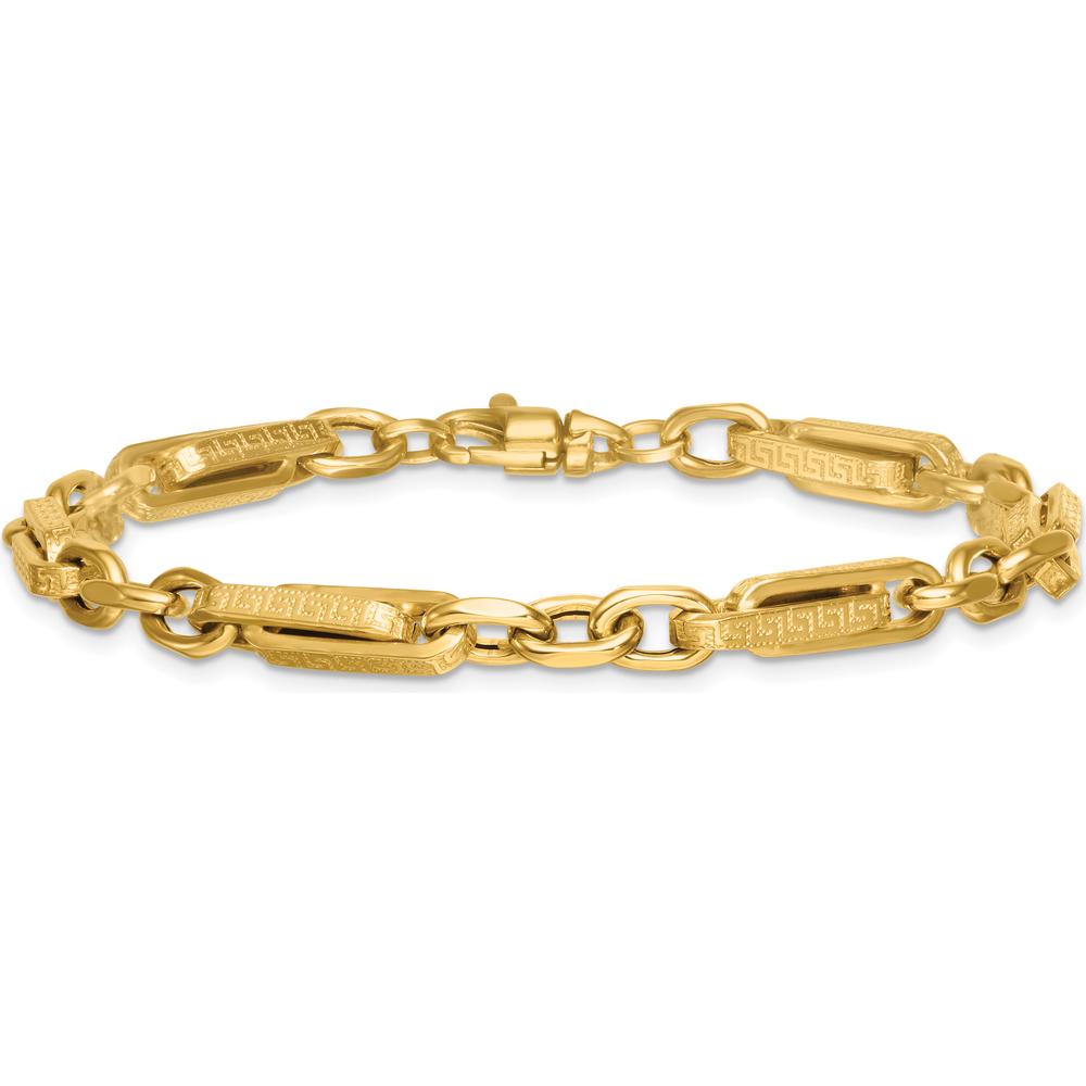 14K Yellow Gold 7.75" Polished and Textured Greek Key Design Bracelet by 0