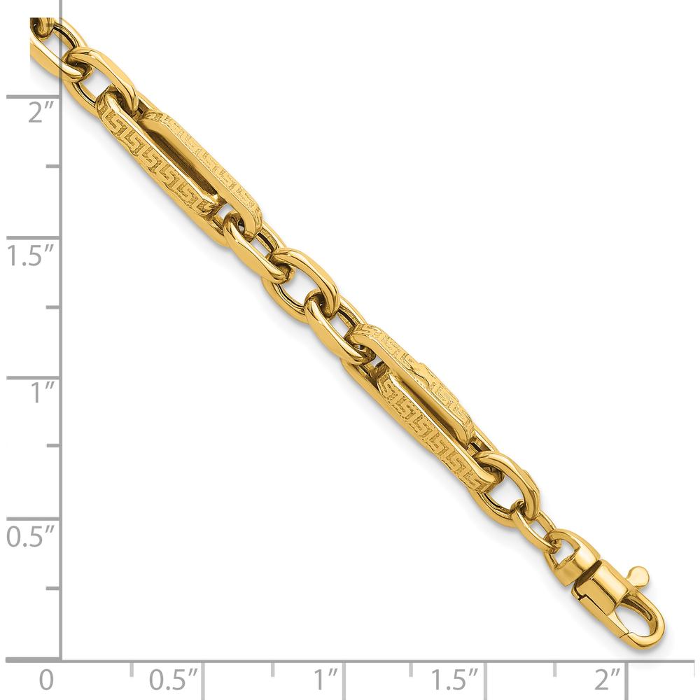 14K Yellow Gold 7.75" Polished and Textured Greek Key Design Bracelet by 0