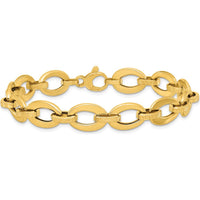 14K Yellow Gold 7.75" Polished and Textured Greek Key Etched Fancy Oval Link Bracelet by 0