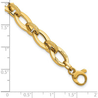 14K Yellow Gold 7.75" Polished and Textured Greek Key Etched Fancy Oval Link Bracelet by 0