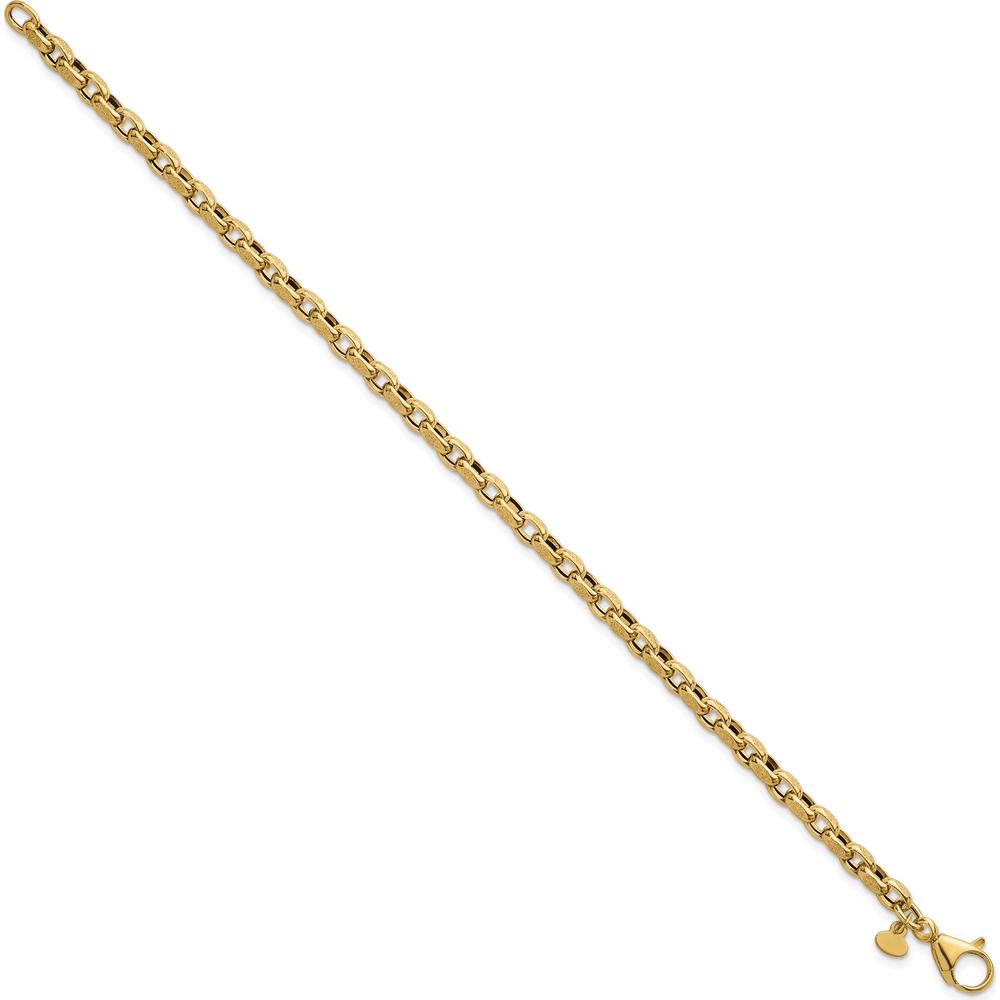 14K Yellow Gold 7.75" Polished and Textured Rolo Link Bracelet with Fancy Lobster Clasp - 3.8mm Width by 0