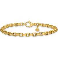 14K Yellow Gold 7.75" Polished and Textured Rolo Link Bracelet with Fancy Lobster Clasp - 3.8mm Width by 0