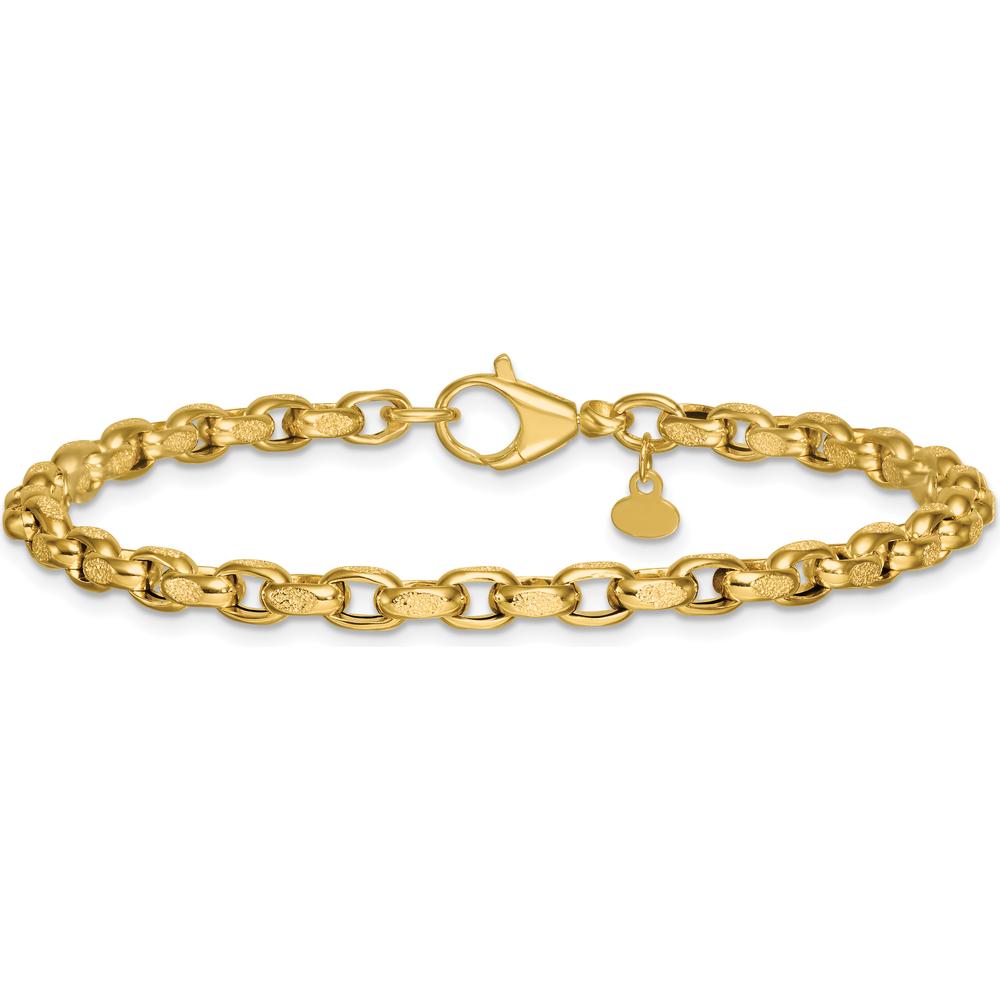 14K Yellow Gold 7.75" Polished and Textured Rolo Link Bracelet with Fancy Lobster Clasp - 3.8mm Width by 0