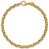 14K Yellow Gold 7.75" Polished and Textured Rolo Link Bracelet with Fancy Lobster Clasp - 3.8mm Width by 0