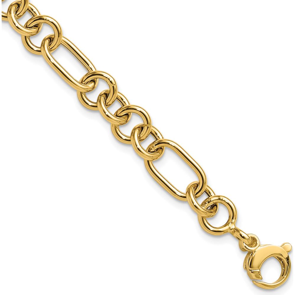 14K Yellow Gold 7.75" Polished Fancy Link Cable Bracelet - 7.9mm Width by Oro Pregiato
