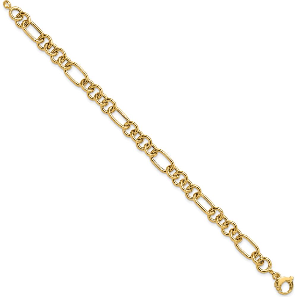 14K Yellow Gold 7.75" Polished Fancy Link Cable Bracelet - 7.9mm Width by Oro Pregiato