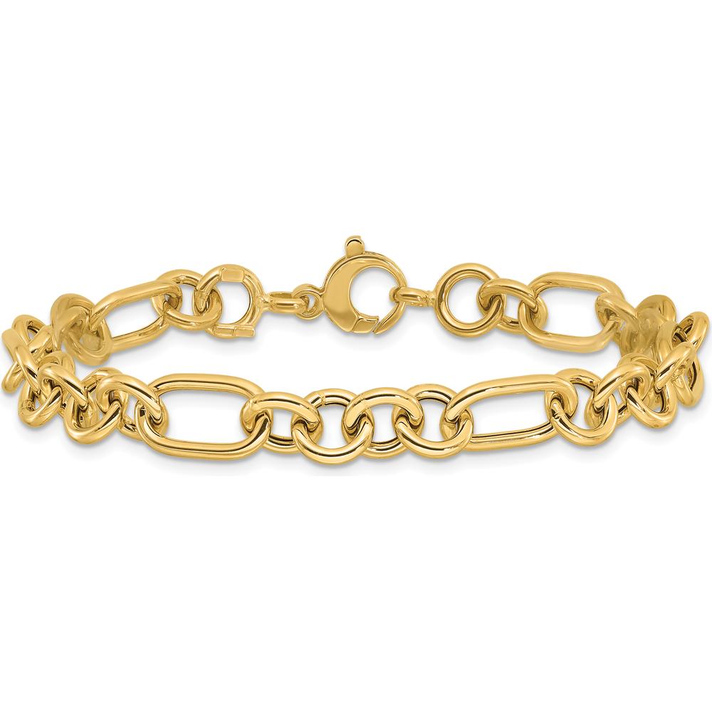 14K Yellow Gold 7.75" Polished Fancy Link Cable Bracelet - 7.9mm Width by Oro Pregiato