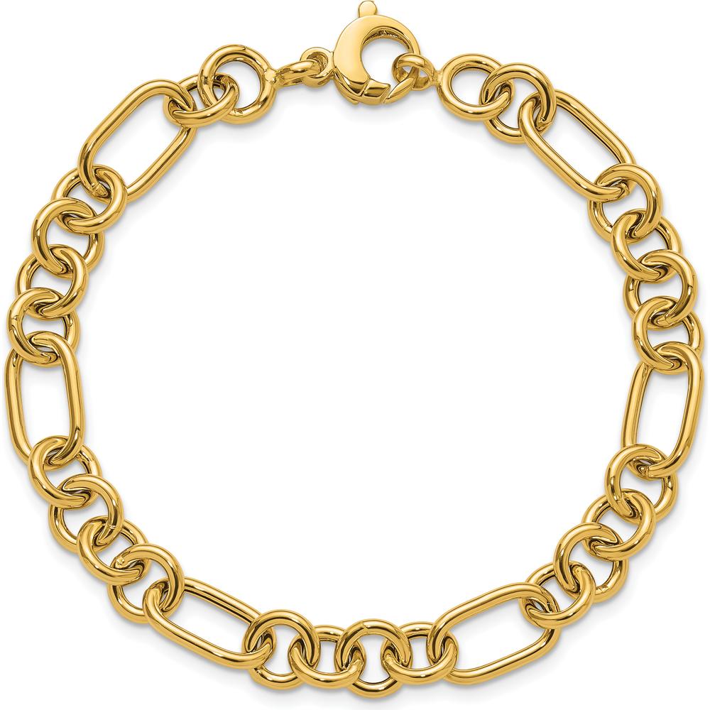 14K Yellow Gold 7.75" Polished Fancy Link Cable Bracelet - 7.9mm Width by Oro Pregiato