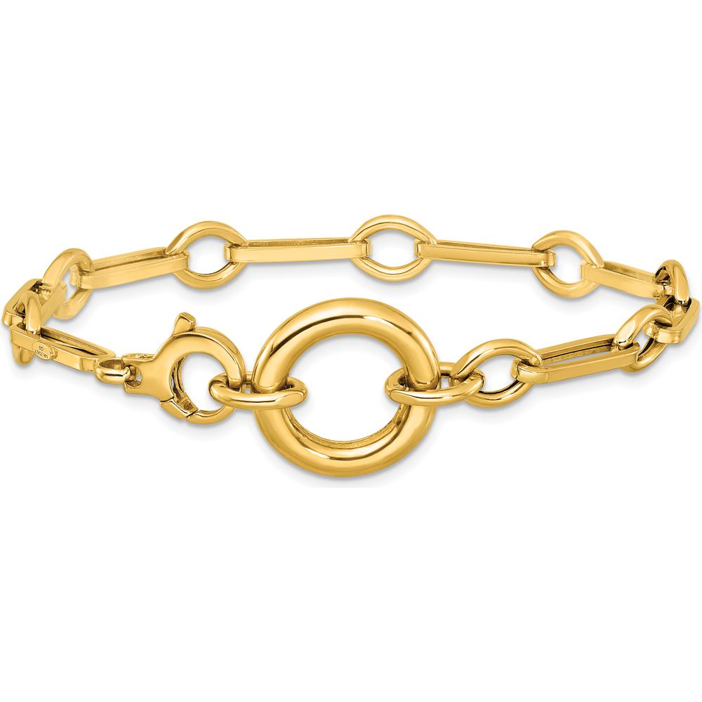 14K Yellow Gold 7.75" Polished Fancy Long Link Bracelet with Circle Clasp by 0