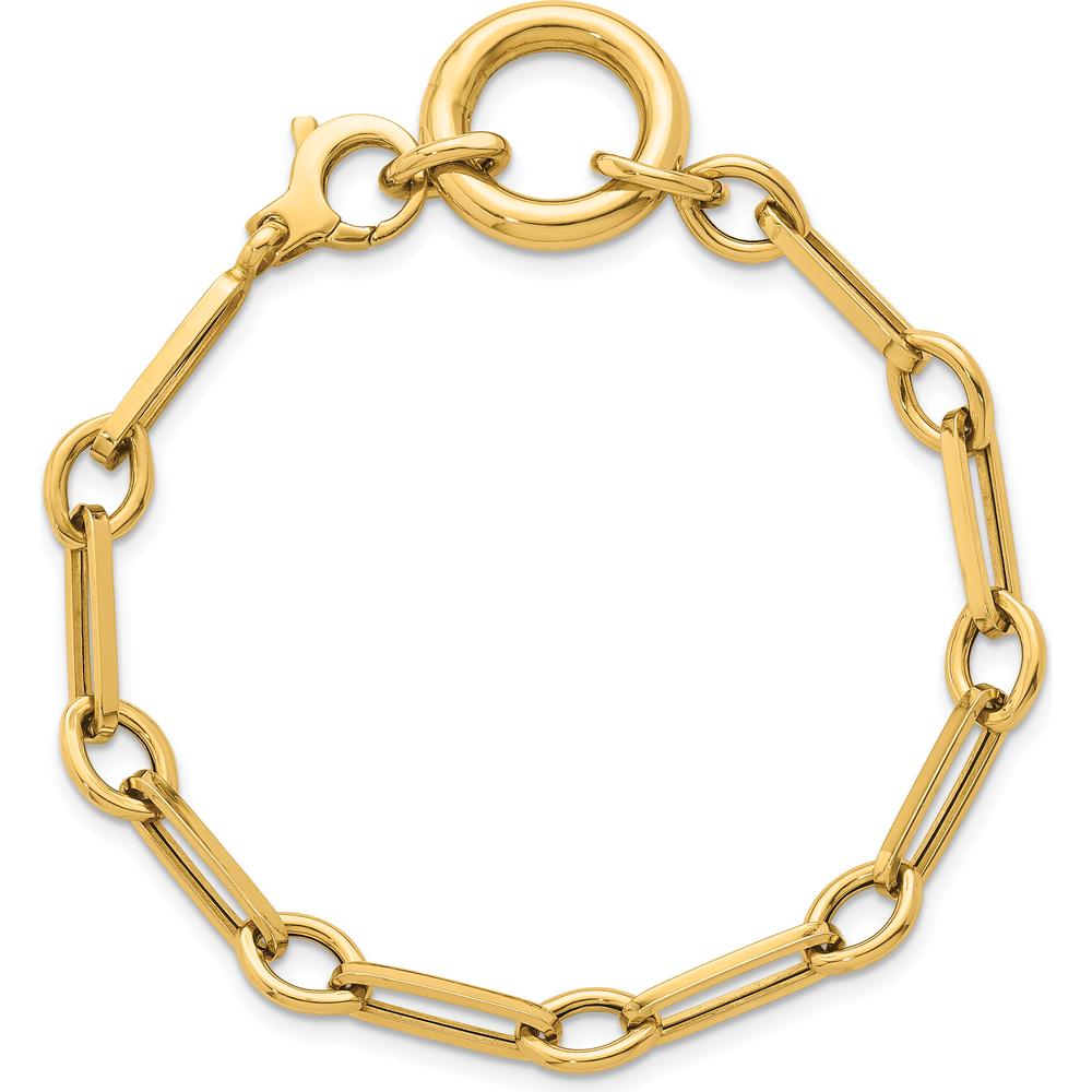 14K Yellow Gold 7.75" Polished Fancy Long Link Bracelet with Circle Clasp by 0
