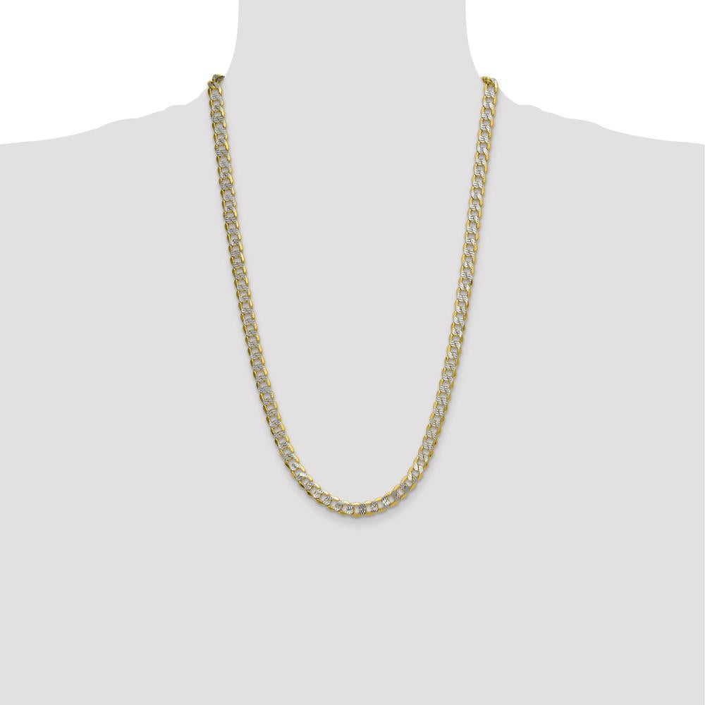 14K Yellow Gold 7.75mm Semi-Solid Curb Chain Necklace with Rhodium Pavé - 26" by Oro Pregiato