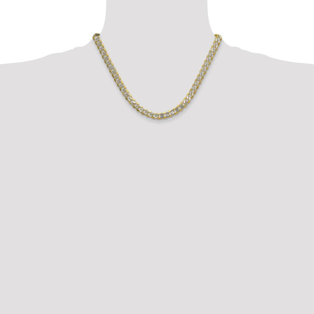14K Yellow Gold 7.75mm Semi-Solid Curb Chain Necklace with Rhodium Pavé Detailing - 18 Inches by Oro Pregiato
