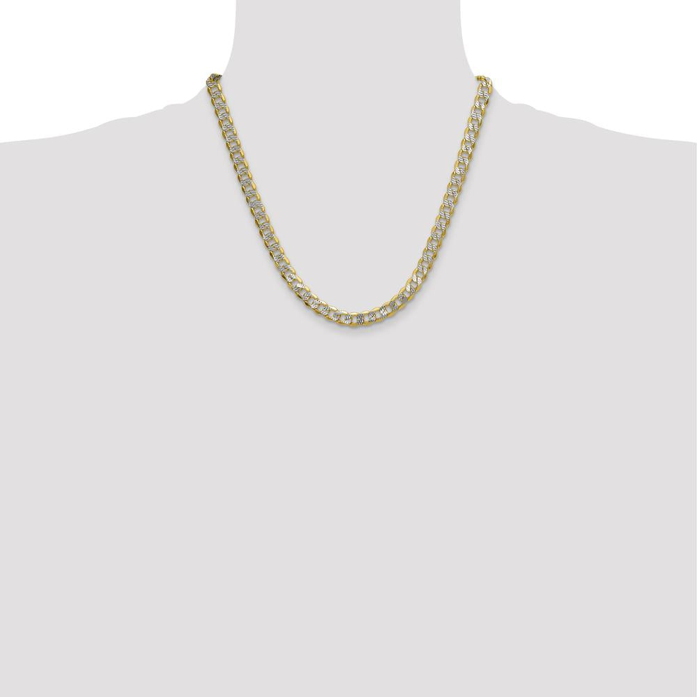 14K Yellow Gold 7.75mm Semi-solid Curb Chain with Rhodium Pavé Accents - 20" Length by Oro Pregiato