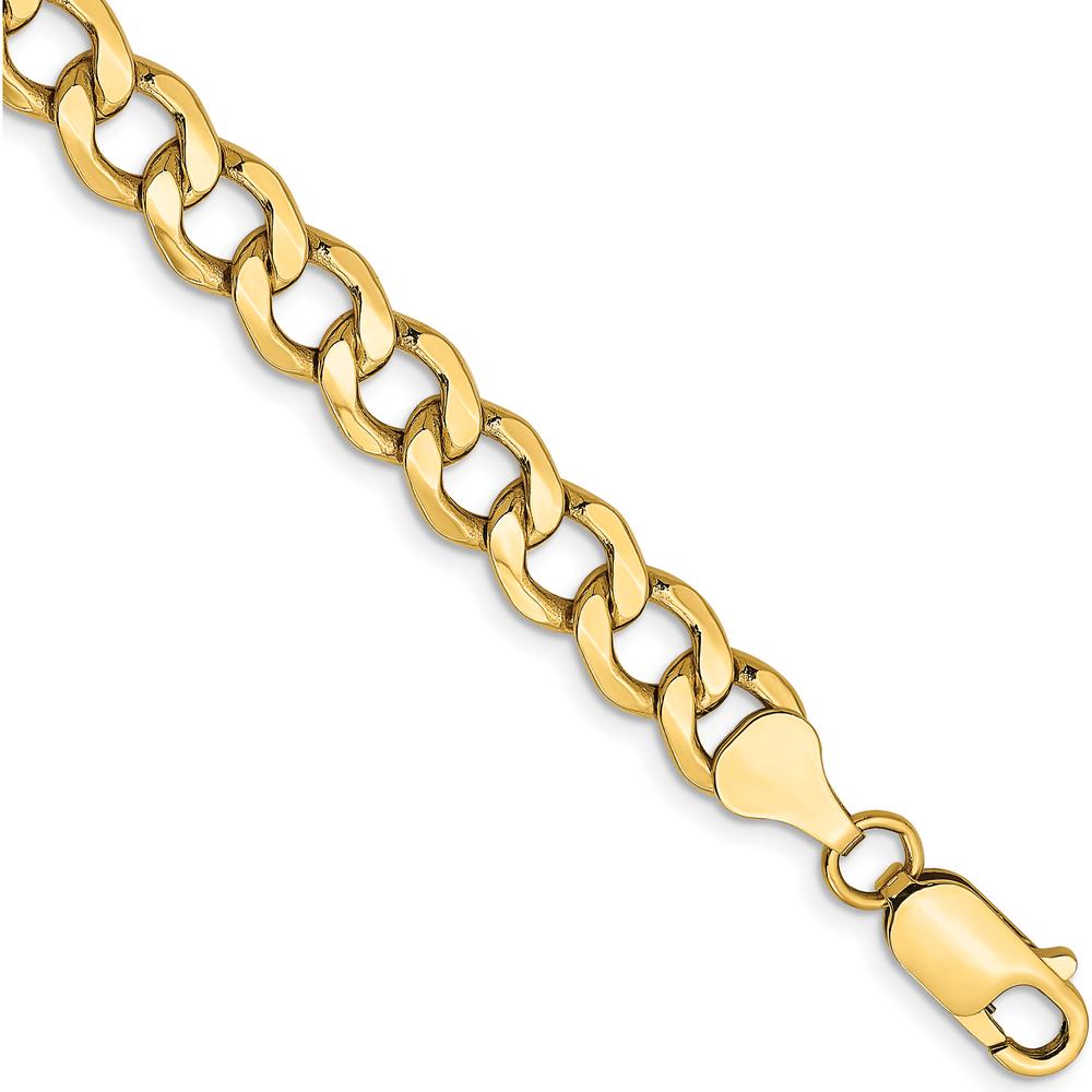 14K Yellow Gold 7" 7mm Semi-Solid Curb Bracelet with Lobster Clasp by Oro Pregiato