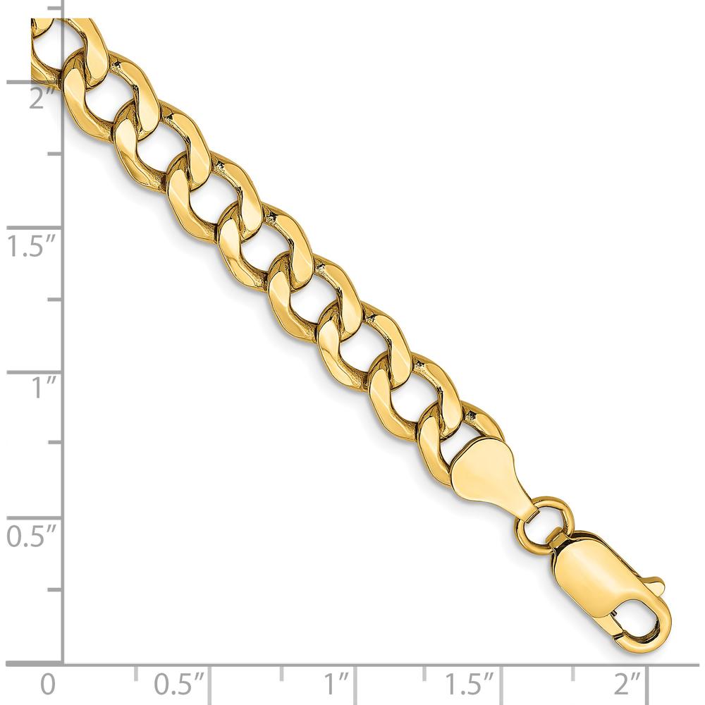 14K Yellow Gold 7" 7mm Semi-Solid Curb Bracelet with Lobster Clasp by Oro Pregiato