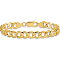 14K Yellow Gold 7" 7mm Semi-Solid Curb Bracelet with Lobster Clasp by Oro Pregiato