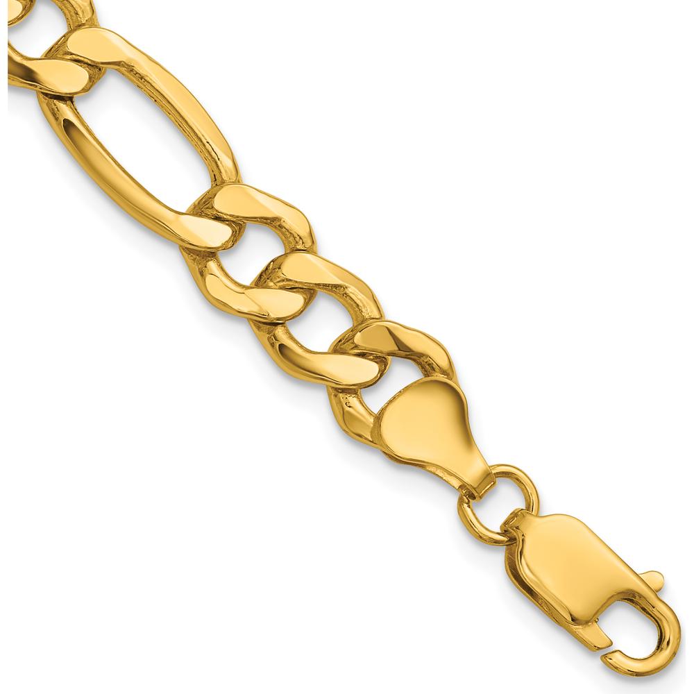14K Yellow Gold 7" 8.5mm Semi-Solid Figaro Chain Bracelet with Lobster Clasp by Oro Pregiato
