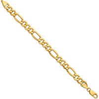 14K Yellow Gold 7" 8.5mm Semi-Solid Figaro Chain Bracelet with Lobster Clasp by Oro Pregiato