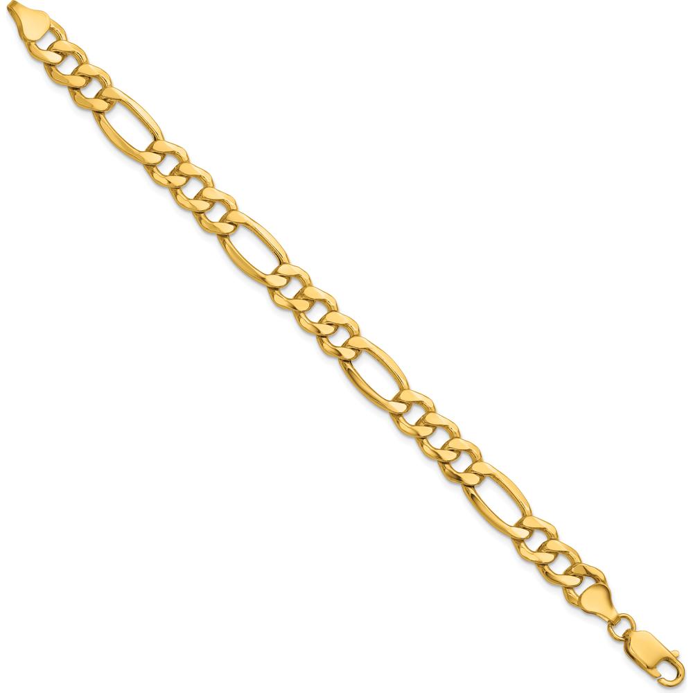 14K Yellow Gold 7" 8.5mm Semi-Solid Figaro Chain Bracelet with Lobster Clasp by Oro Pregiato