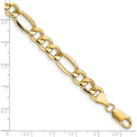 14K Yellow Gold 7" 8.5mm Semi-Solid Figaro Chain Bracelet with Lobster Clasp by Oro Pregiato