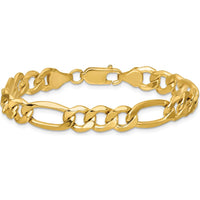 14K Yellow Gold 7" 8.5mm Semi-Solid Figaro Chain Bracelet with Lobster Clasp by Oro Pregiato