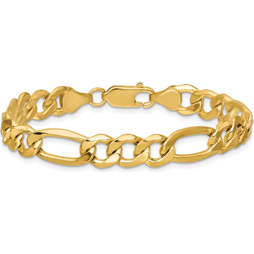 14K Yellow Gold 7" 8.5mm Semi-Solid Figaro Chain Bracelet with Lobster Clasp by Oro Pregiato