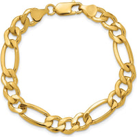 14K Yellow Gold 7" 8.5mm Semi-Solid Figaro Chain Bracelet with Lobster Clasp by Oro Pregiato