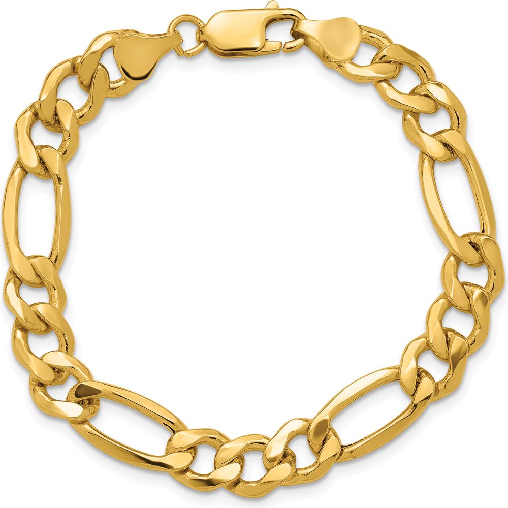 14K Yellow Gold 7" 8.5mm Semi-Solid Figaro Chain Bracelet with Lobster Clasp by Oro Pregiato