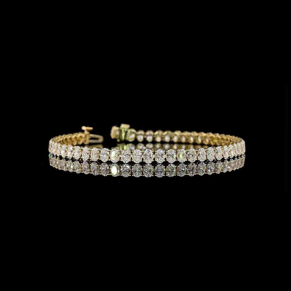 14K Yellow Gold 7.80 Carat Tennis Bracelet with 56 Prong-Set Oval Cut Lab Diamonds (E-F Color, VS Clarity) - Covaloro Fine Jewelry