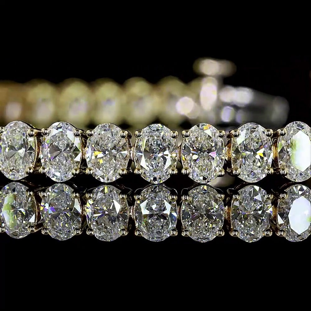 14K Yellow Gold 7.80 Carat Tennis Bracelet with 56 Prong-Set Oval Cut Lab Diamonds (E-F Color, VS Clarity) - Covaloro Fine Jewelry