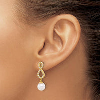 14K Yellow Gold 7-8mm Akoya Pearl and 0.40 Carat Diamond Infinity Drop Earrings by Monteluci Fine Jewelry