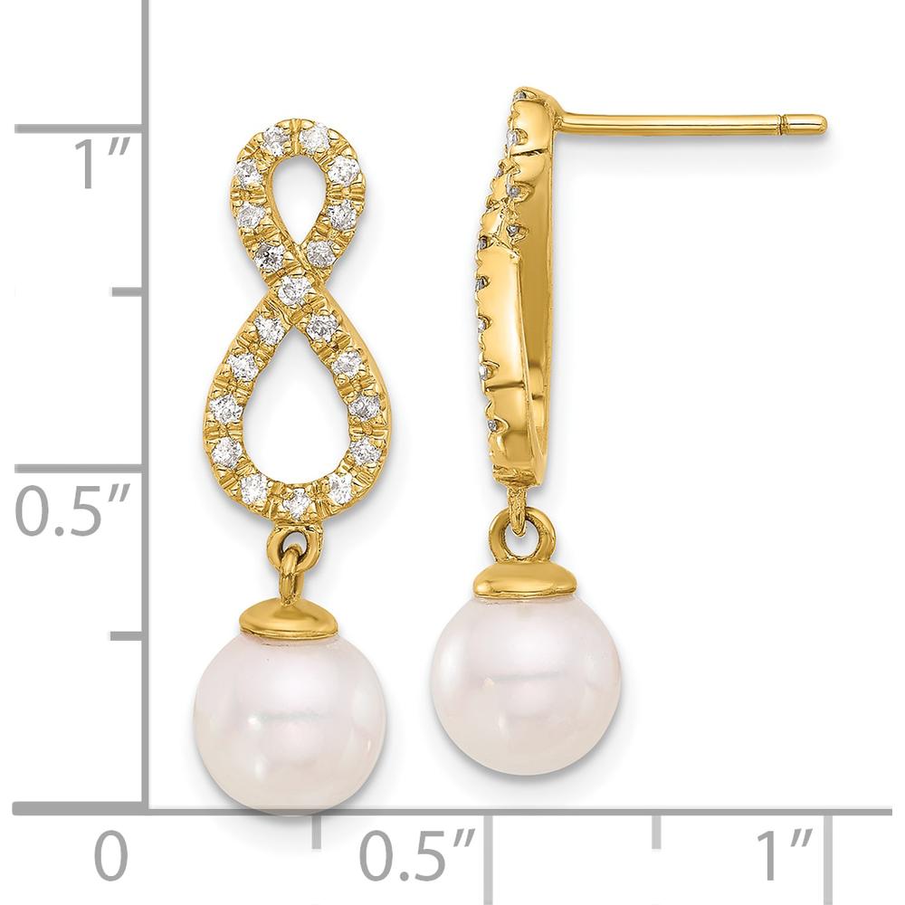14K Yellow Gold 7-8mm Akoya Pearl and 0.40 Carat Diamond Infinity Drop Earrings by Monteluci Fine Jewelry