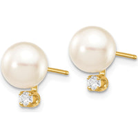 14K Yellow Gold 7-8mm Akoya Pearl and 1/10 Carat Diamond Post Earrings by Monteluci Fine Jewelry