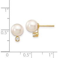 14K Yellow Gold 7-8mm Akoya Pearl and 1/10 Carat Diamond Post Earrings by Monteluci Fine Jewelry