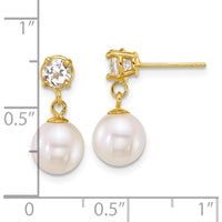 14K Yellow Gold 7-8mm Freshwater Pearl and White Topaz Dangle Earrings - 2.00 Carat Total Gem Weight by Monteluci Fine Jewelry