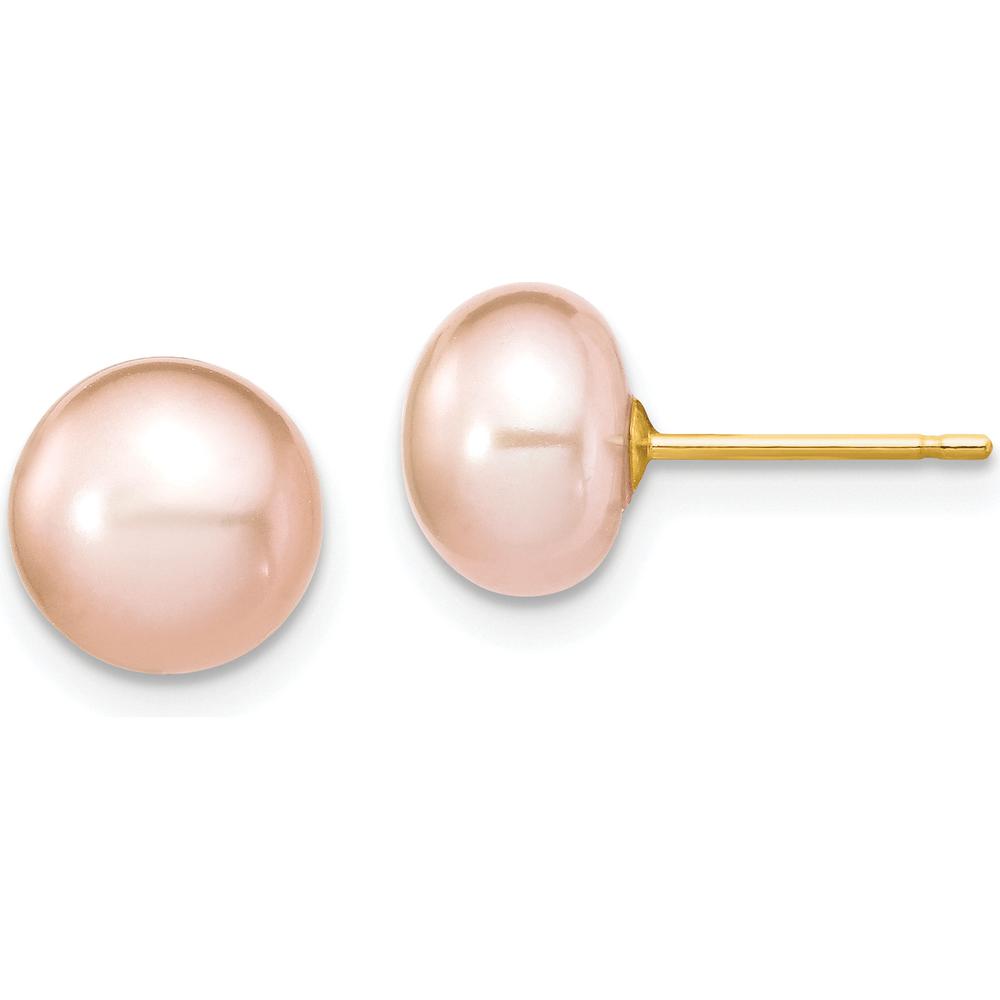 14K Yellow Gold 7-8mm Pink Freshwater Pearl Necklace & Button Earrings Set by Monteluci Fine Jewelry
