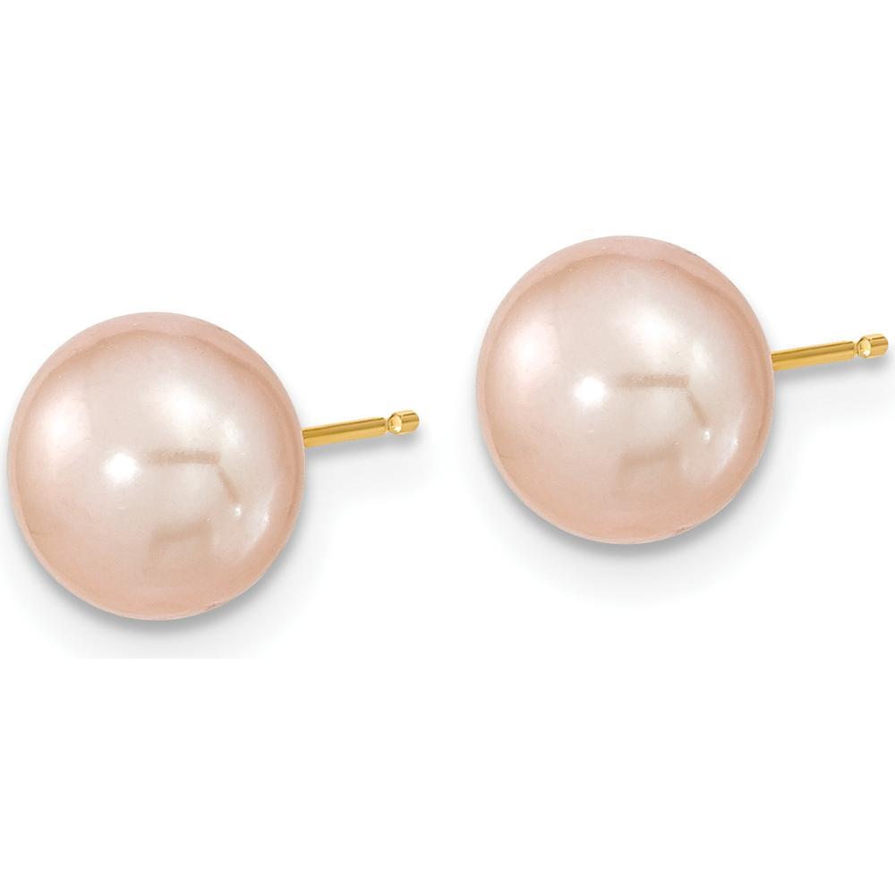 14K Yellow Gold 7-8mm Pink Freshwater Pearl Necklace & Button Earrings Set by Monteluci Fine Jewelry