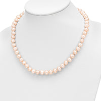 14K Yellow Gold 7-8mm Pink Freshwater Pearl Necklace & Button Earrings Set by Monteluci Fine Jewelry