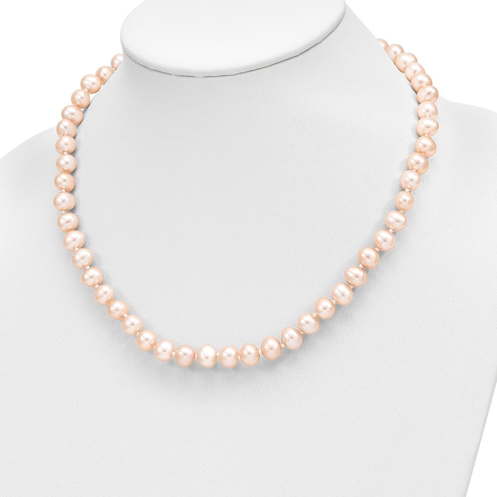 14K Yellow Gold 7-8mm Pink Freshwater Pearl Necklace & Button Earrings Set by Monteluci Fine Jewelry