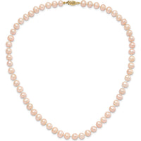 14K Yellow Gold 7-8mm Pink Freshwater Pearl Necklace & Button Earrings Set by Monteluci Fine Jewelry