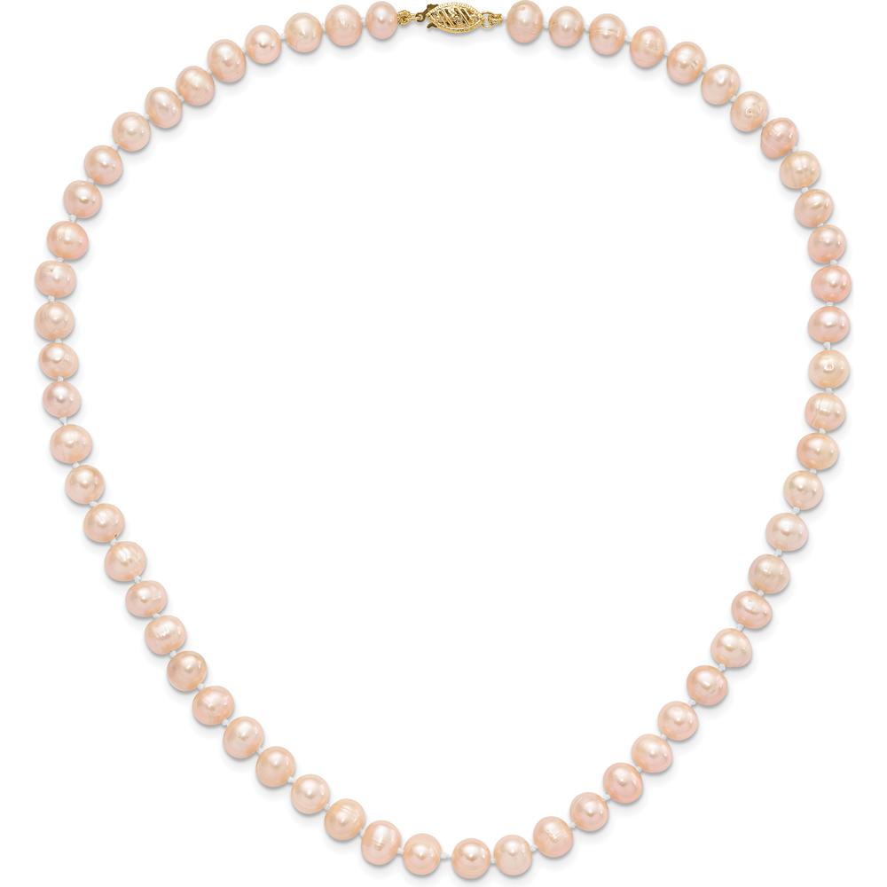 14K Yellow Gold 7-8mm Pink Freshwater Pearl Necklace & Button Earrings Set by Monteluci Fine Jewelry