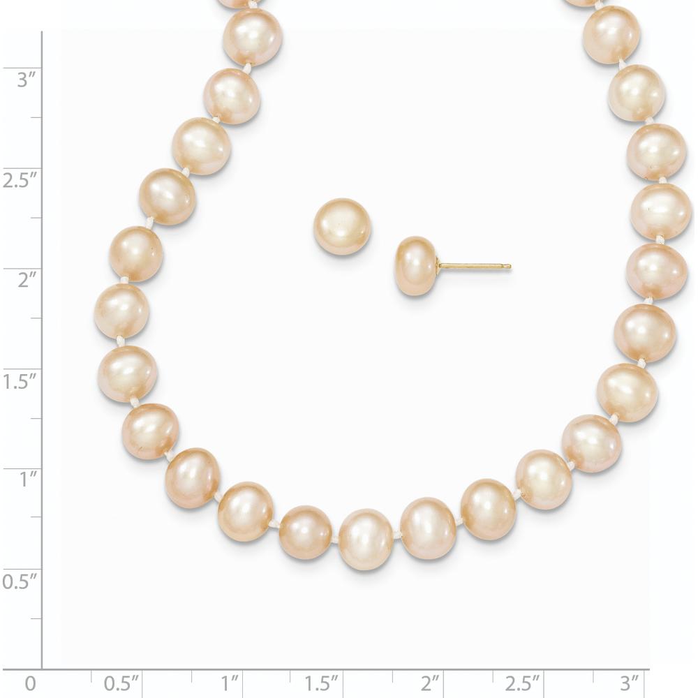 14K Yellow Gold 7-8mm Pink Freshwater Pearl Necklace & Button Earrings Set by Monteluci Fine Jewelry