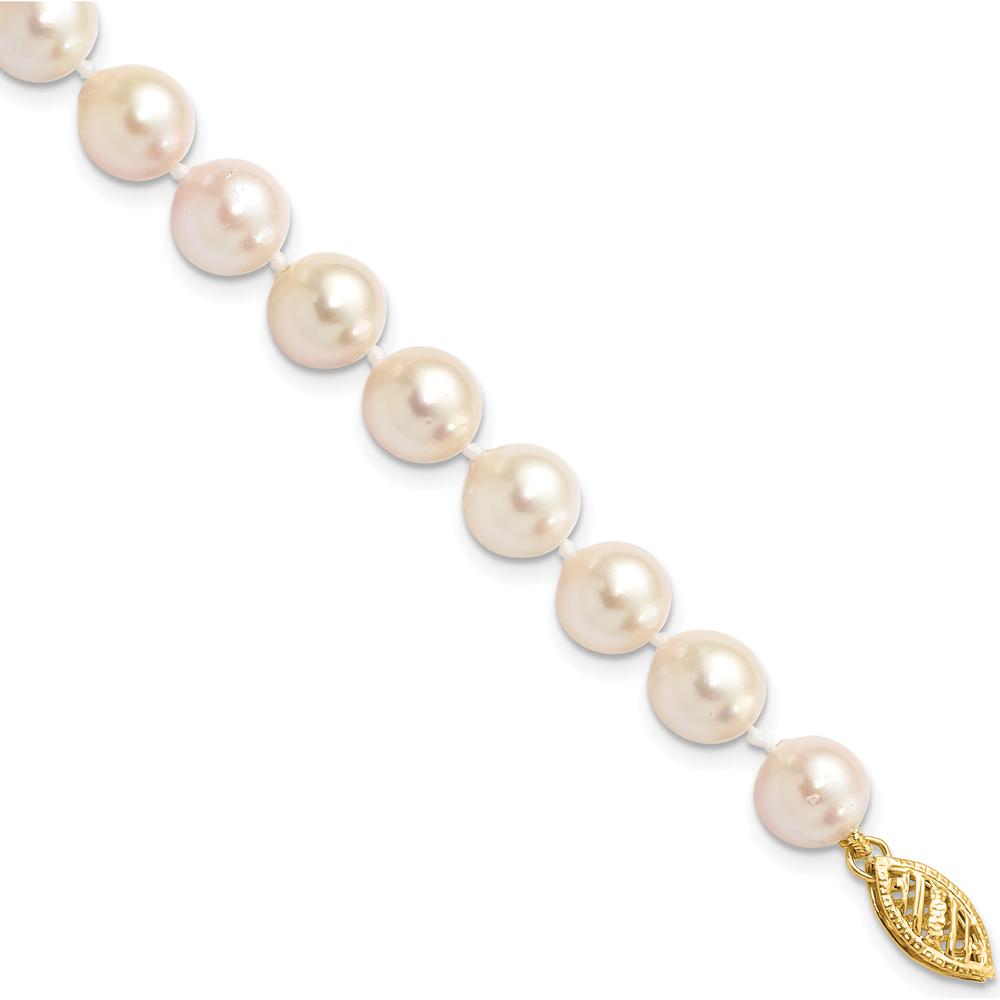 14K Yellow Gold 7-8mm Round Saltwater Akoya Cultured Pearl 8" Bracelet with Pearl Clasp by Monteluci Fine Jewelry