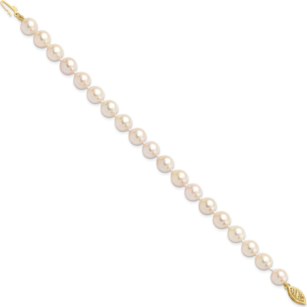 14K Yellow Gold 7-8mm Round Saltwater Akoya Cultured Pearl 8" Bracelet with Pearl Clasp by Monteluci Fine Jewelry