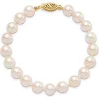 14K Yellow Gold 7-8mm Round Saltwater Akoya Cultured Pearl 8" Bracelet with Pearl Clasp by Monteluci Fine Jewelry