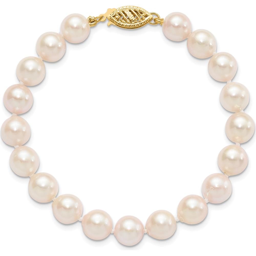 14K Yellow Gold 7-8mm Round Saltwater Akoya Cultured Pearl 8" Bracelet with Pearl Clasp by Monteluci Fine Jewelry