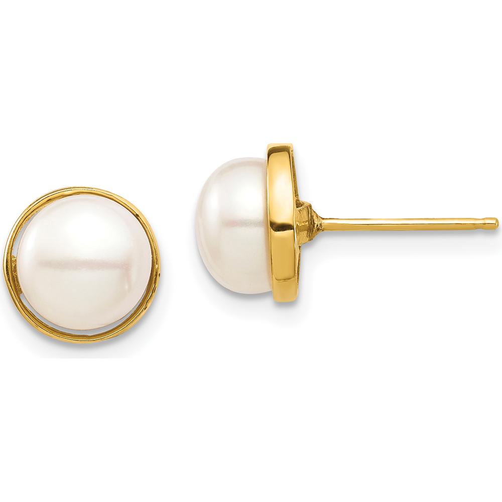 14K Yellow Gold 7-8mm White Button Freshwater Cultured Pearl Post Earrings with Silicone Backs by 0