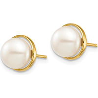 14K Yellow Gold 7-8mm White Button Freshwater Cultured Pearl Post Earrings with Silicone Backs by 0